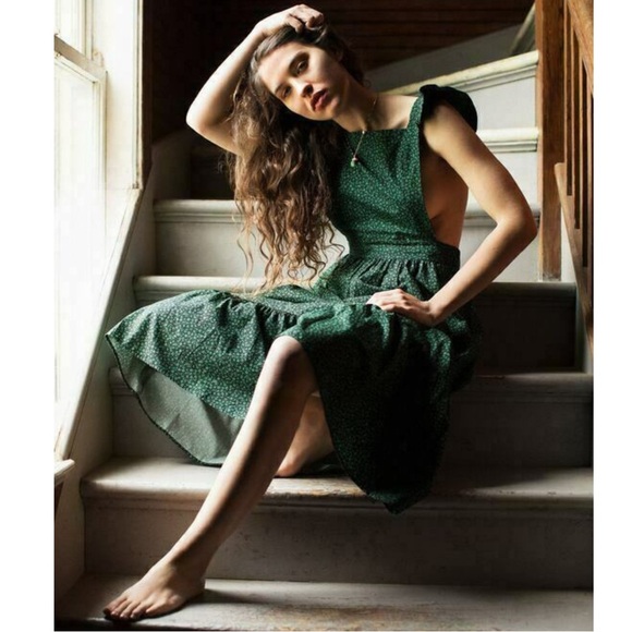 Zara Green Floral Midi Dress Ruffle Strap Square Neck Cottagecore Size S - Picture 15 of 16